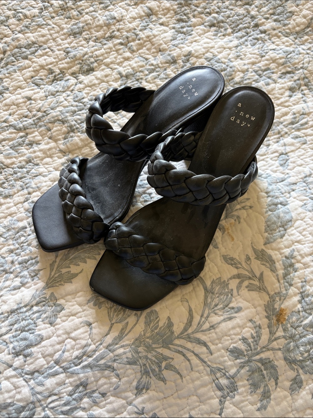 a new day Black Braided Double-Strap Square-Toe Heels